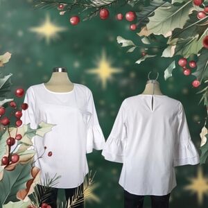 White Luxury Designer Bell Sleeve Blouse Size S